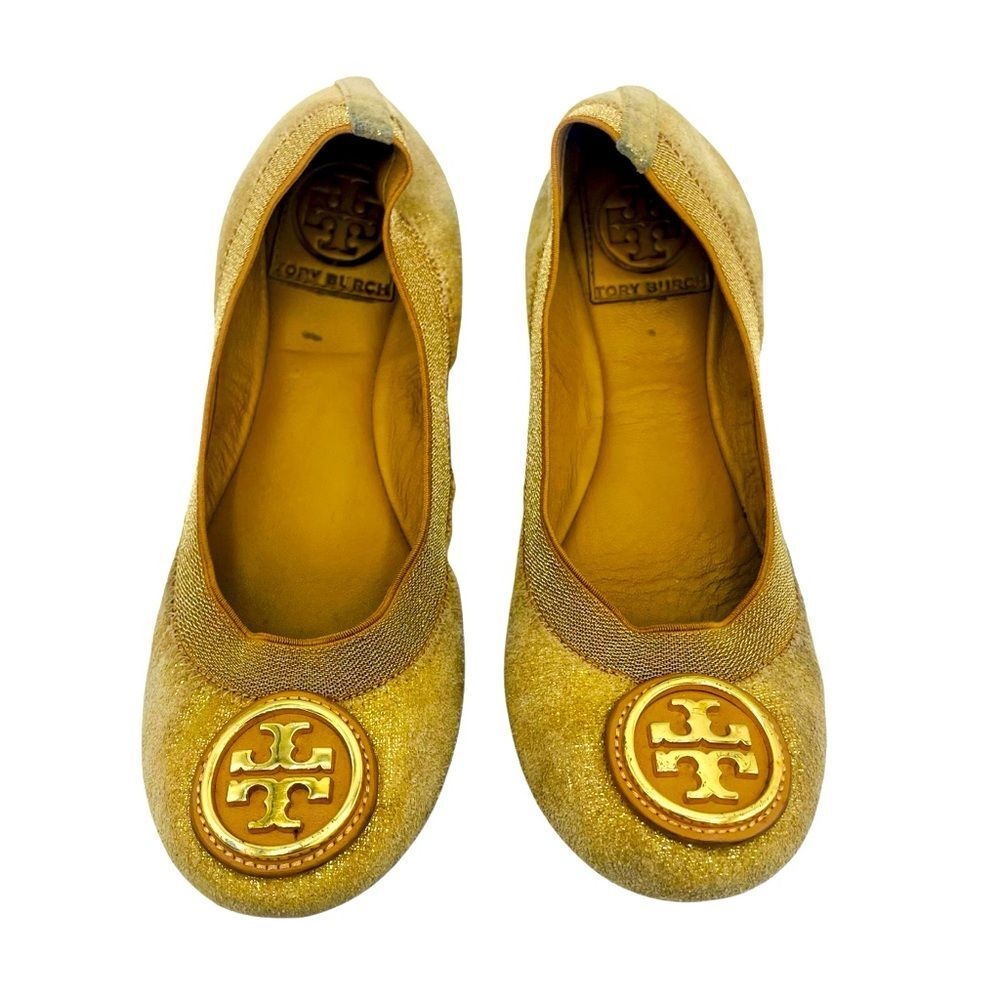 Tory Burch Caroline Sparkling Gold Beige Ballet Flats Sz 6M
